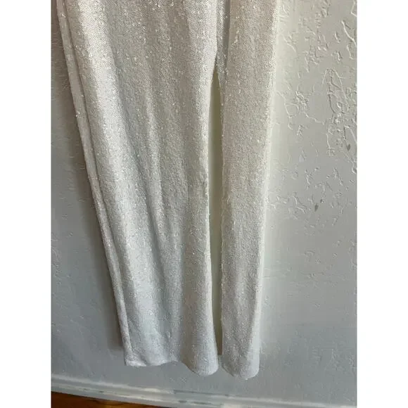 B. Smart White Sequin Gown with Slit & Adjustable Straps — Size 3/4, NWOT - Picture 6 of 16